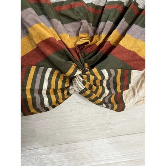 GAZE Women's Front Twist Short Sleeve Stripe Crop T-Shirt Tops Blouse - Picture 5 of 7